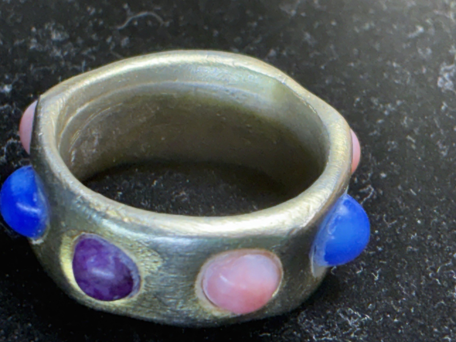Vintage Unique Handcrafted Mixed Metal Wide Band , Multicolor Cabochon Unisex