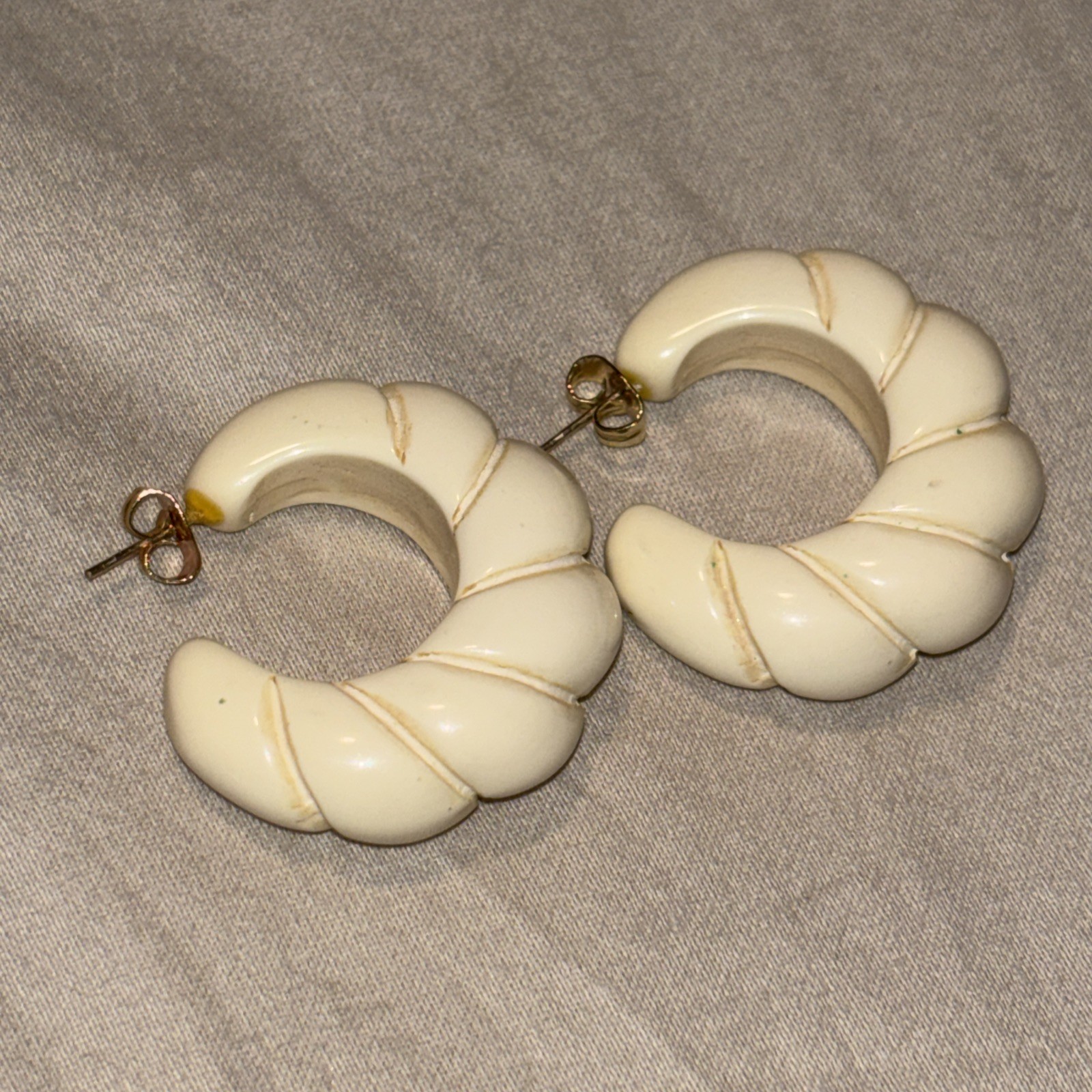BONE OR CELLULOID HALF HOOP THICK EARRINGS