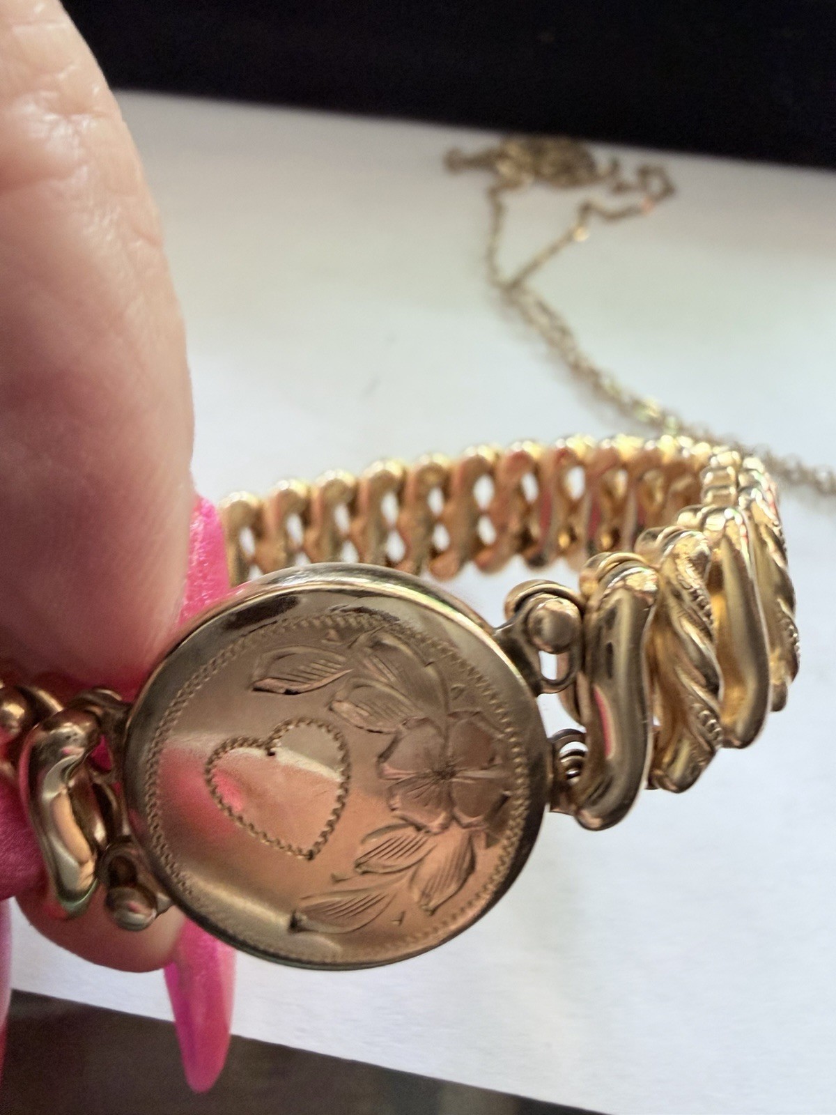 VTG 40s WWII Era Gold Sweetheart Expansion Bracelet & Necklace DF Briggs Carmen