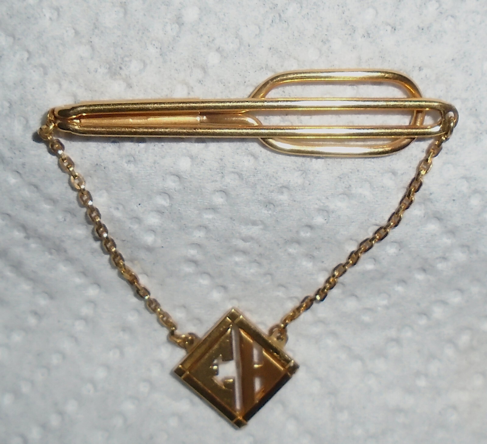 Vintage 1930’s Men’s Gold Plated Tie Clasp Signed SWANK Hanging Initials (EH)