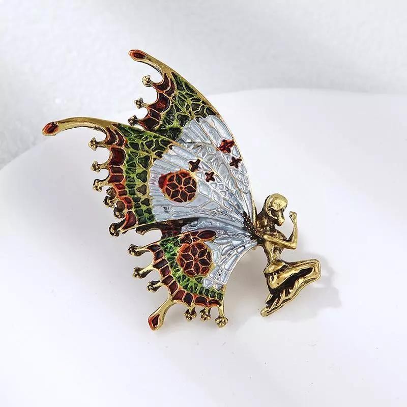 Vintage Art Nouveau Style Fairy Nymph Pendant Butterfly Brooch Shawl Pin Jewelry