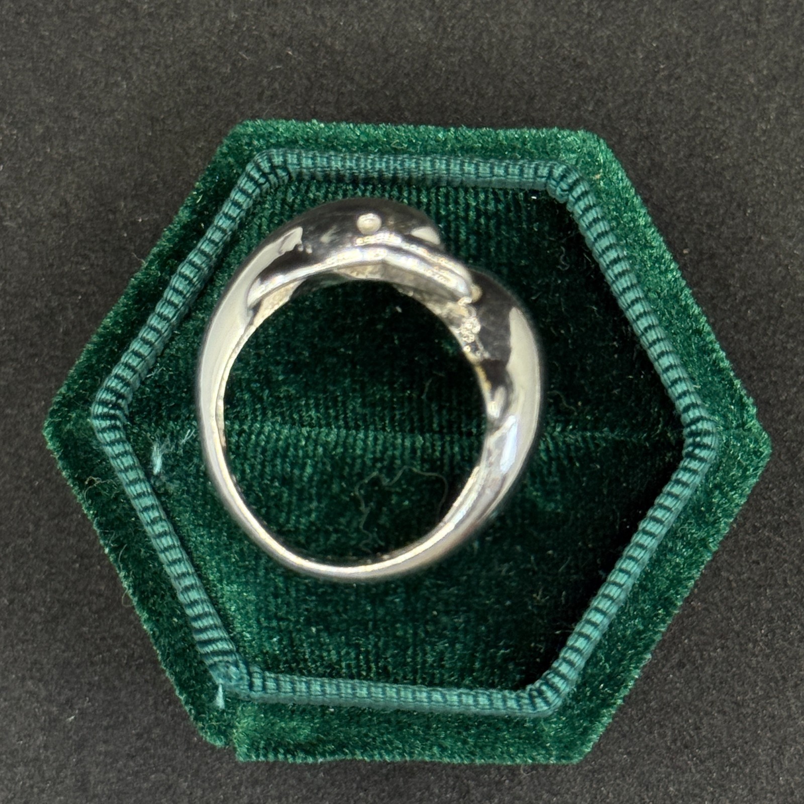 Two Dolphins Sea Creatures 925 Silver Vintage Wrap Ring Size 8.25