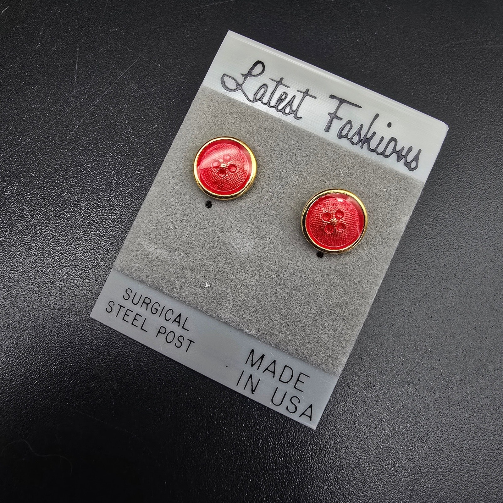 Coral Orange Enamel Button Stud Earrings Pierced Vintage 1980s 1990s NOS On Card
