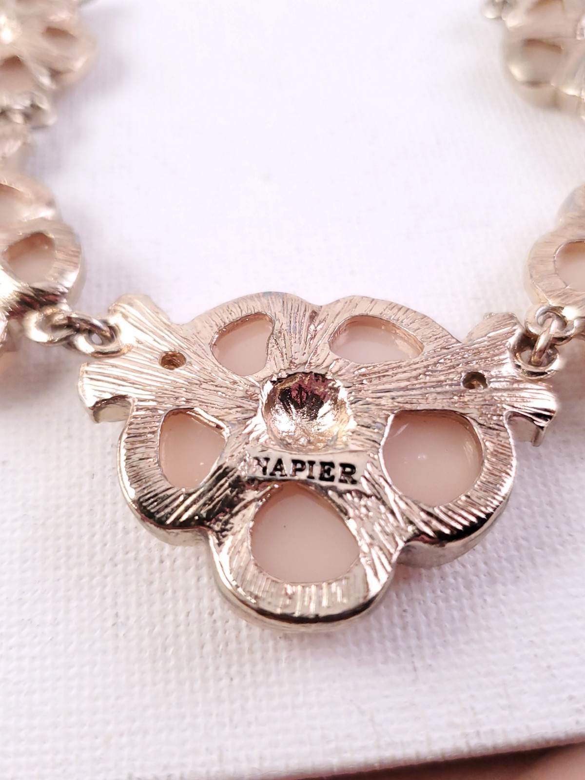 Elegant Napier Floral Statement Necklace – Rose Gold Tone & Peach Enamel