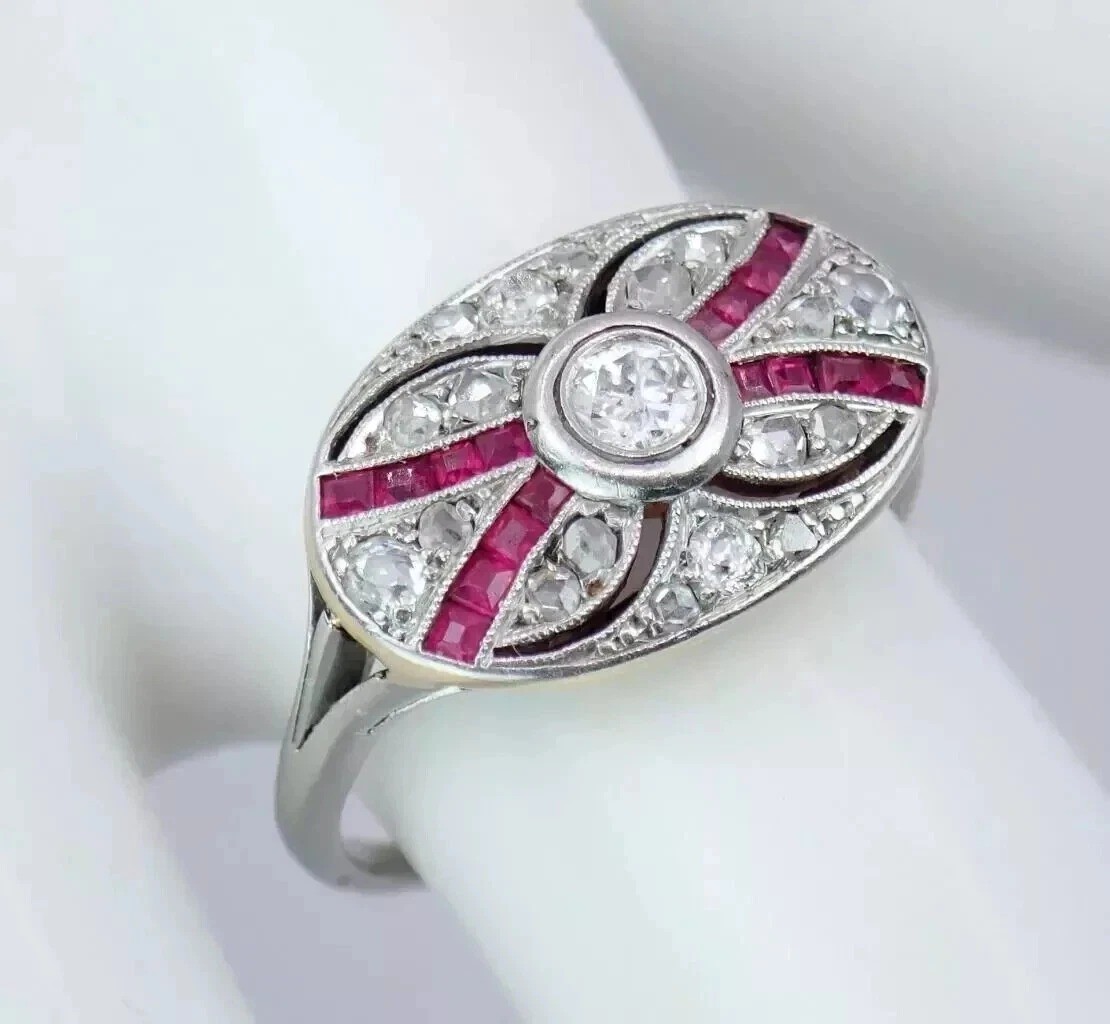 1.23Ct Art Deco Style Lab Created Diamond Wedding Anniversary 925 Silver Ring