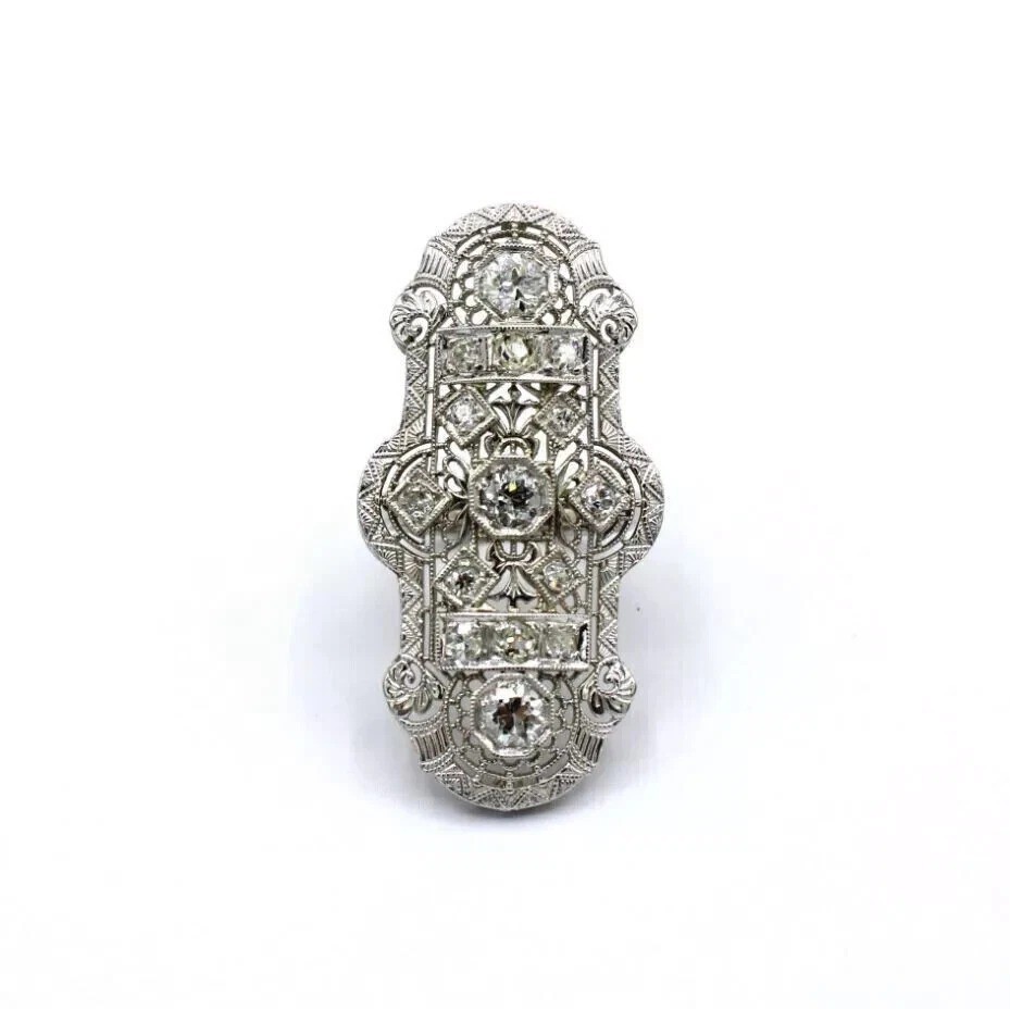 Art Deco Vintage Style 3.2Ct Lab Created Diamond 14K White Gold FN Filigree Ring