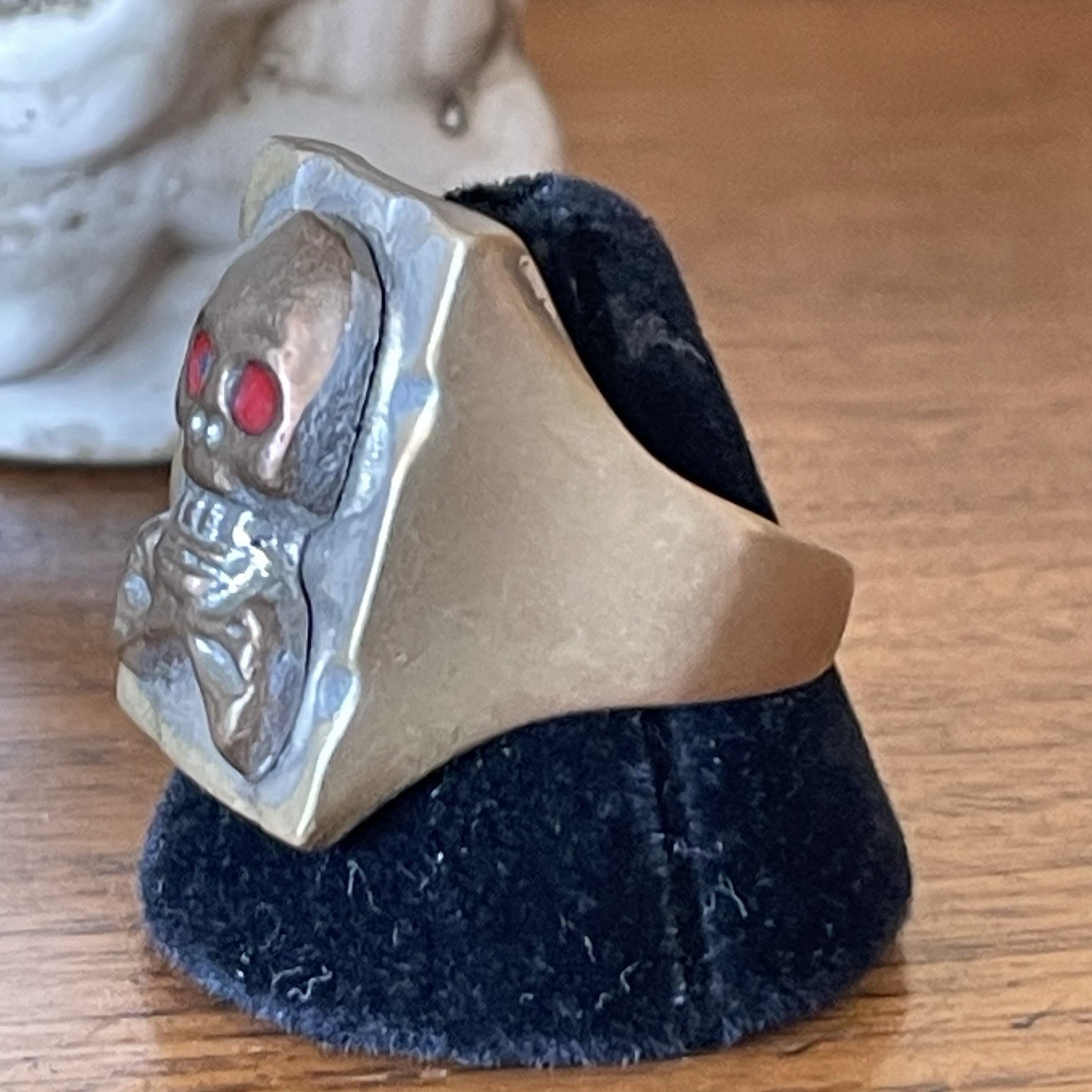 Vintage 1950s Mexican Biker Ring in Brass with Skull & Bones Cool Design Size 12