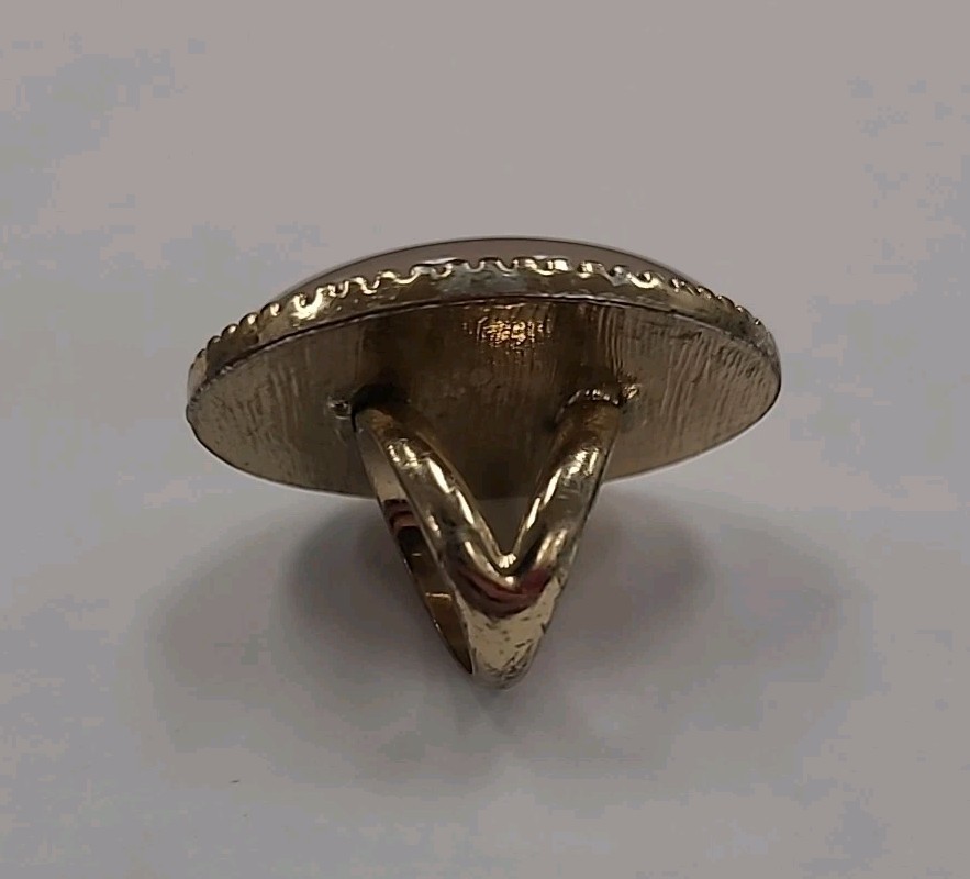 Huge vintage statement ring taupe stone 2 inch oval gold metal costume size 7
