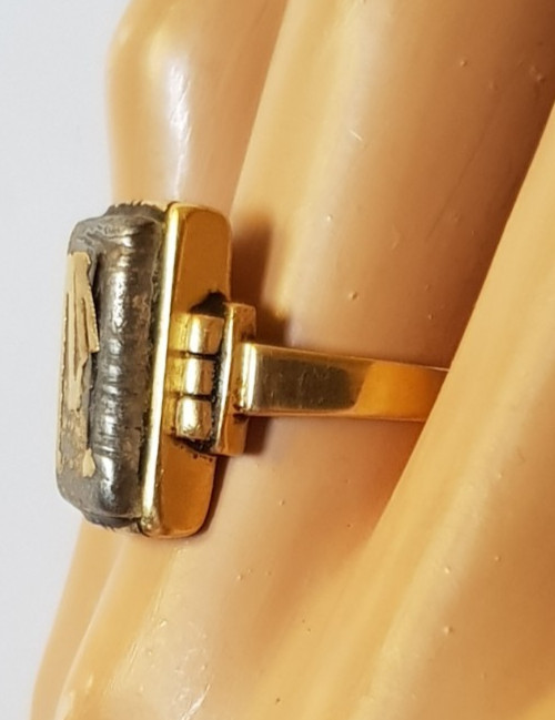 Antique Vintage Solid 14K Gold Hematite? Monogram Signet Ring For Repair 10.9gms