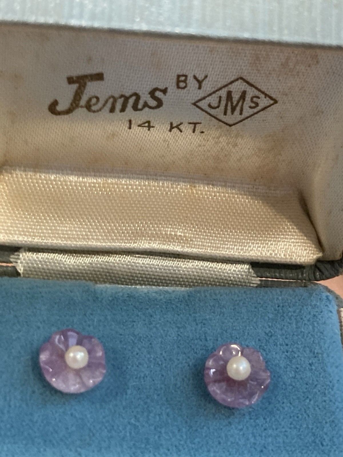 VTG Jems by JMS 14kt Gold Amethyst Flower Post Earring In Original Box