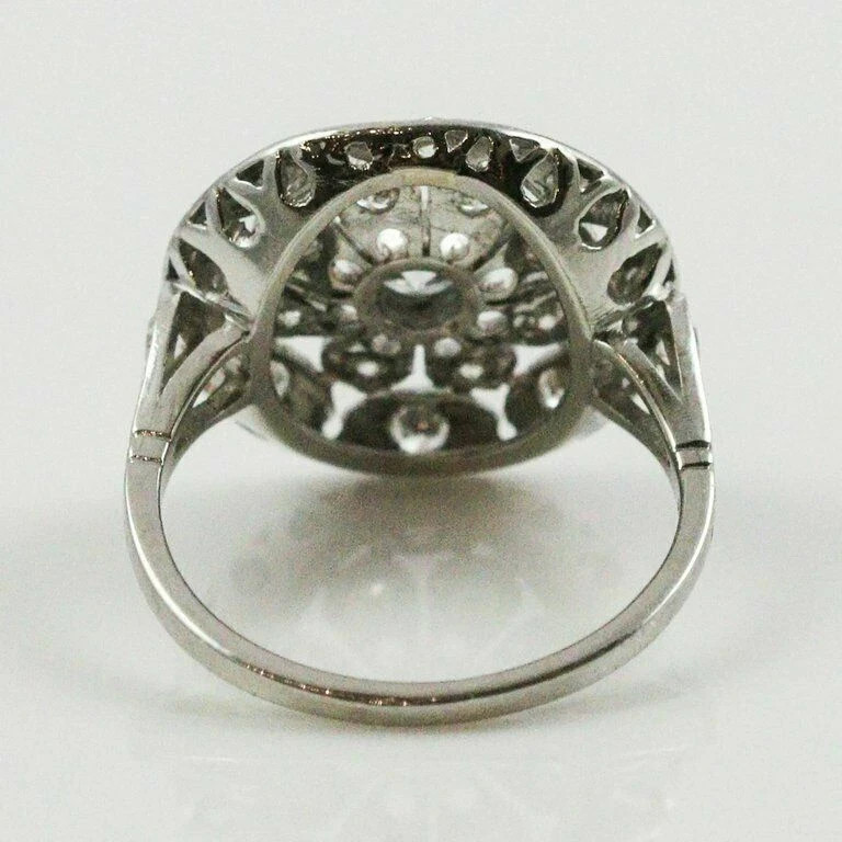 Art Deco Style Floral Round Lab Created Diamond 14K White Gold FN Wedding Ring
