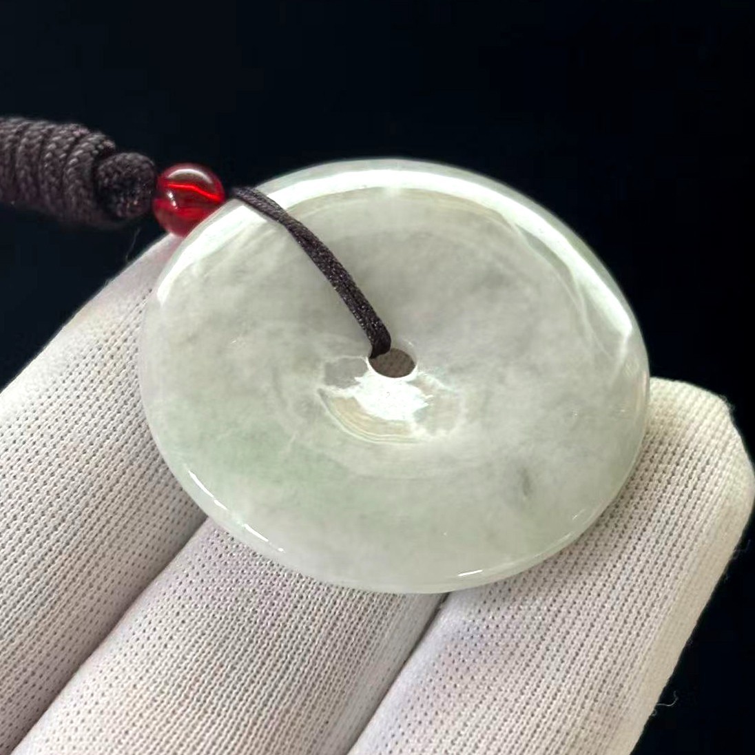 Natural Light green Jade Jadeite Round Pendant, 40x40x5mm, adjustable Cord 23 in