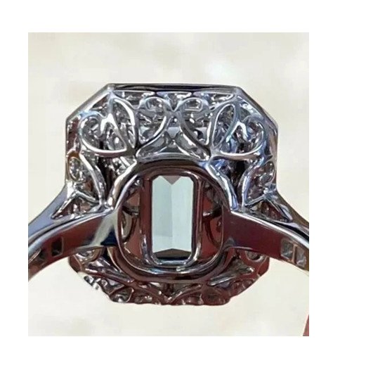 2.80CT Emerald Aquamarine Lab Created Diamond Wedding 14k White Gold Fn Ring