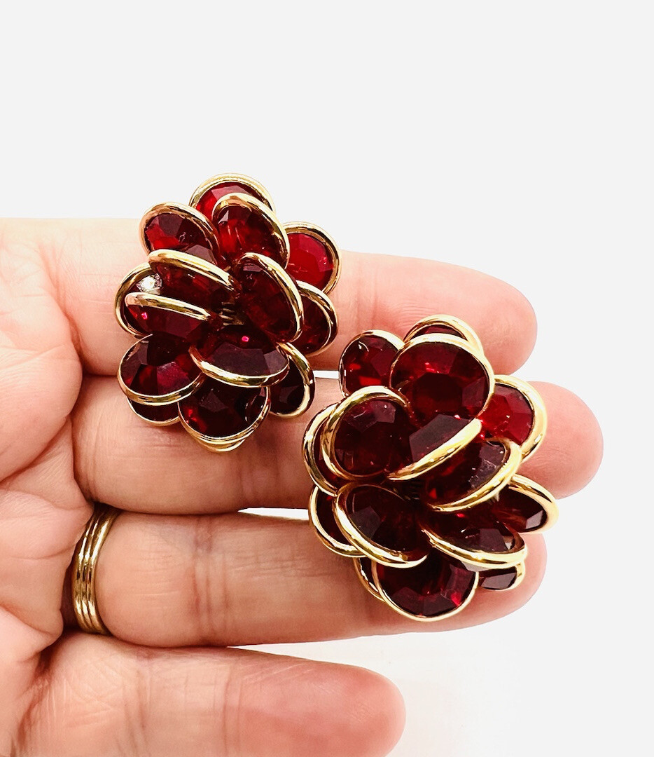 Large SWAROVSKI 3 Dimensional Bezel Set Crystal Earrings Signed Vintage Jewelry