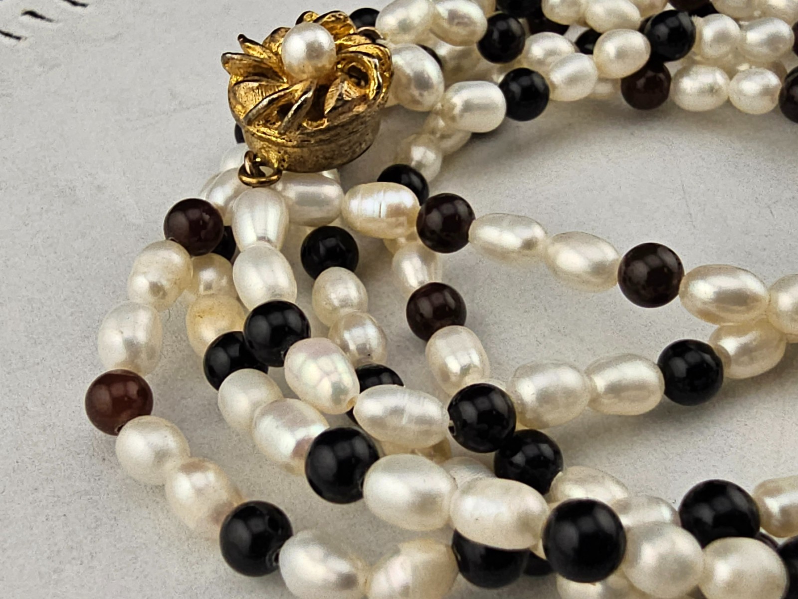 Vintage Rice Pearl Garnet 2 Strand 20″ Necklace