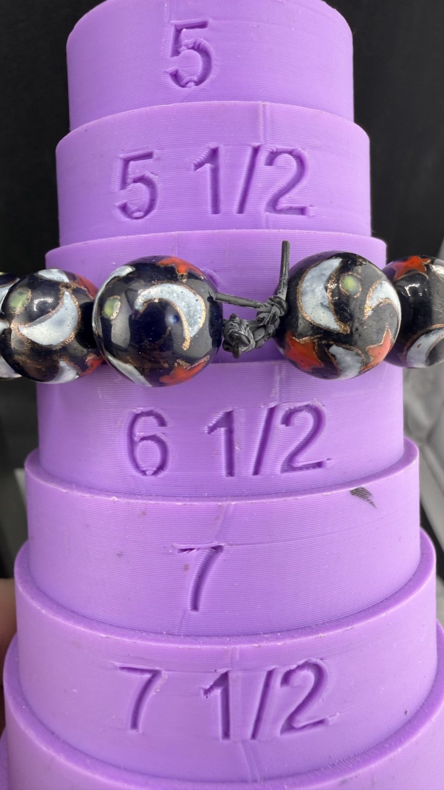 Vintage Glass Beaded Bracelet Stretch Marble Star Moon Sun Celestial 6.5”