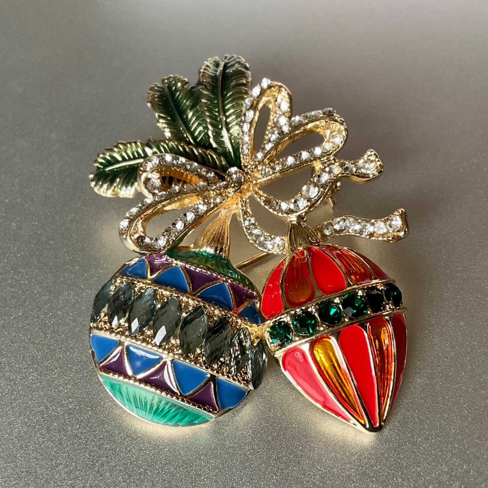 Monet Christmas Ornament & Pine Brooch Pin Enamel & Pave Rhinestones NEW in Box