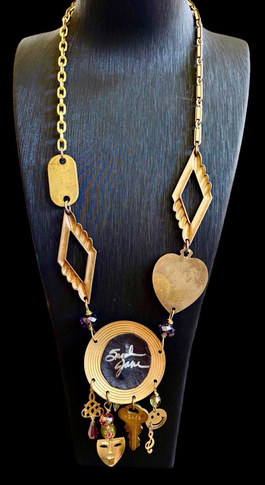 OOAK Sarah Jane Assemblage Necklace~Amethyst Chips~Ballet~1990s