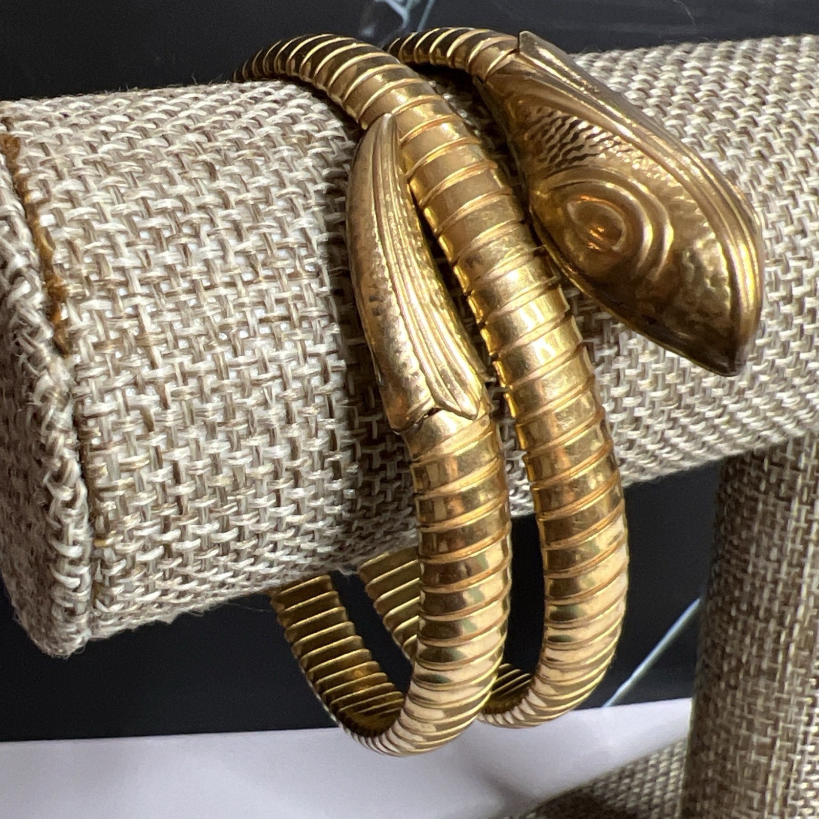 Vintage Art Deco Gold Tone Flexible Coil Snake Wrap Bracelet