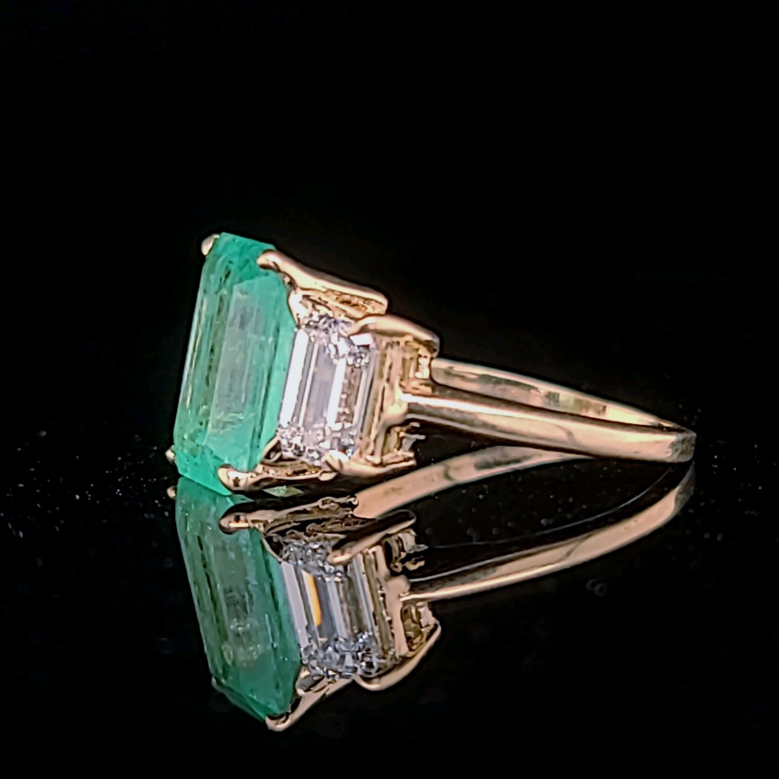 Vintage 14k Yellow Gold Engagement Ring3.02ct.Natural Colombian Emerald GIA Cert