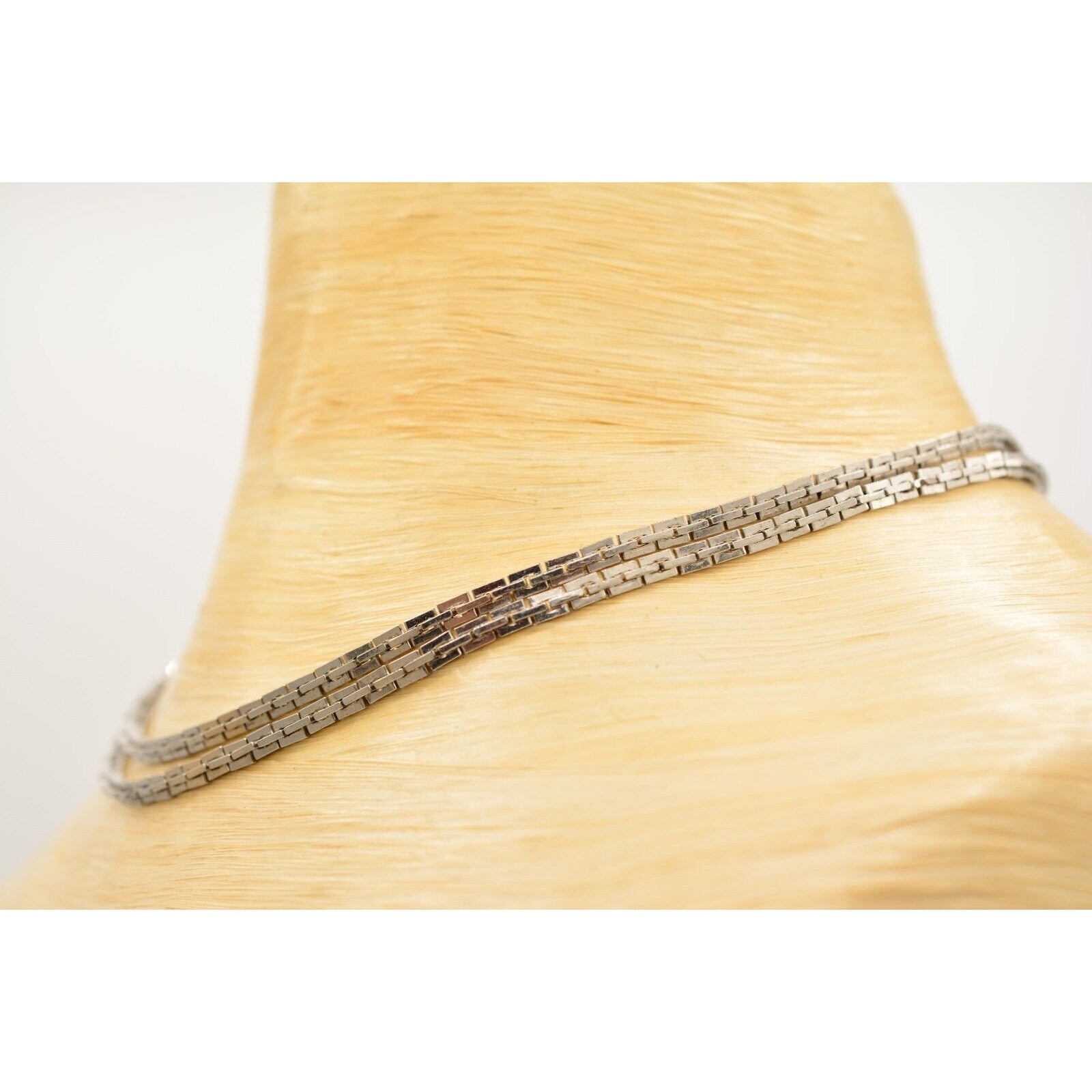 Vintage Chain Necklace Collar Boxed Double Layered Silver Tone Shiny 1980s 9J