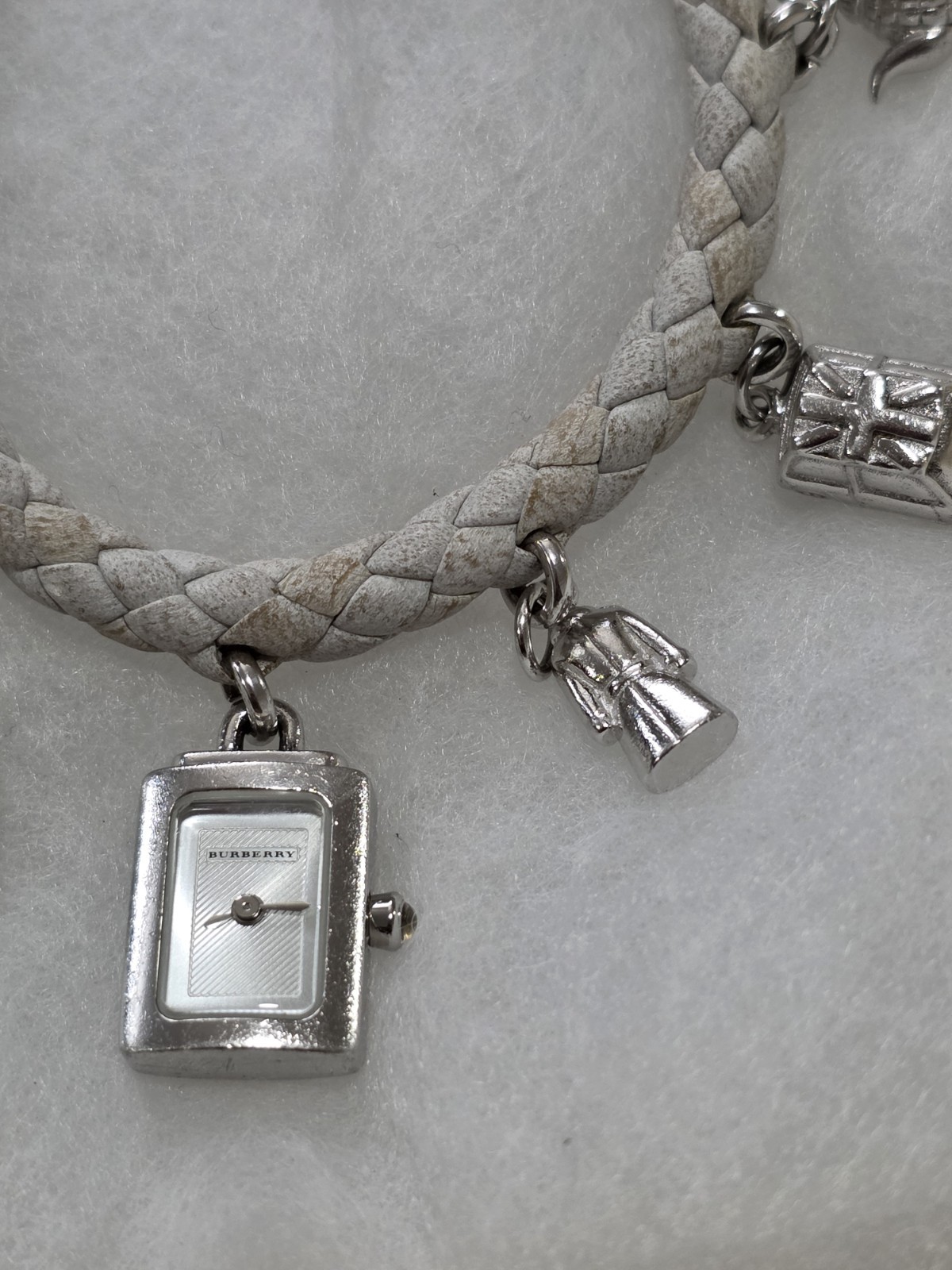 BURBERRY STERLING SILVER 925 CHARM WATCH BRACELET W/ 7 CHARMS