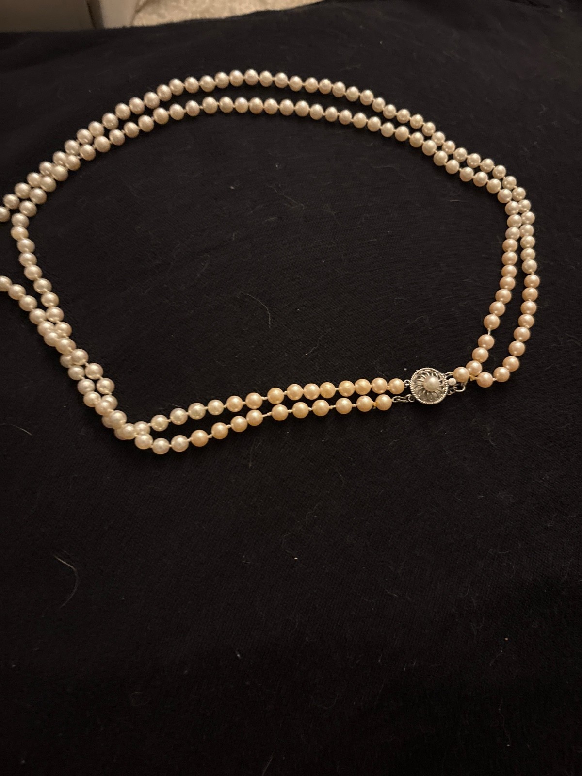 Vintage double-strand Faux Pearl necklace. Locking clasp. 20in length.