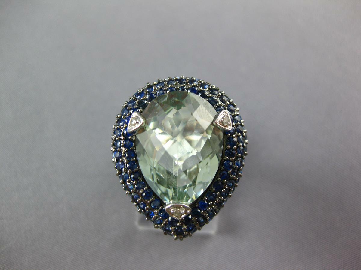 EXTRA LARGE 10.97CT DIAMOND & AAA SAPPHIRE & GREEN AMETHYST 14KT WHITE GOLD RING