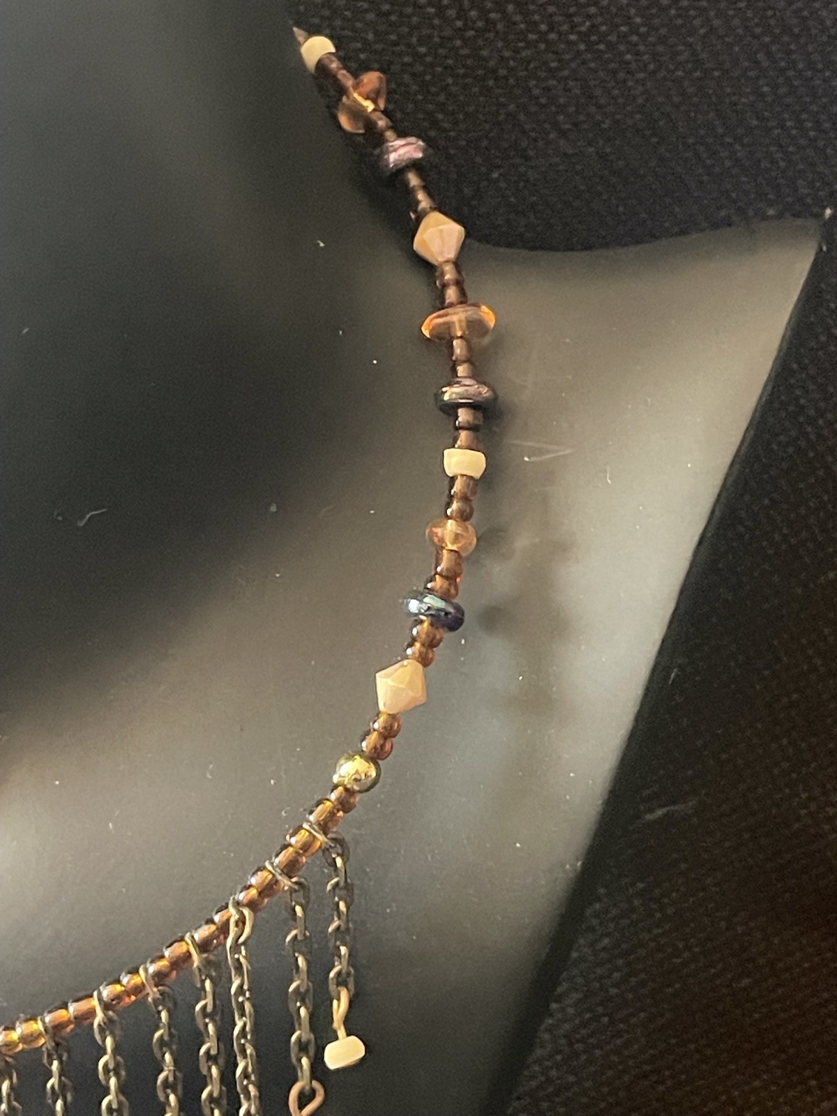 Bronze tone Fringe Chain Choker Collar Necklace multicolored beads f37