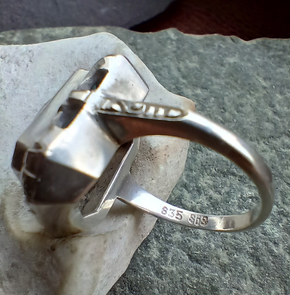 Original German Art Deco Period 1930s Aquamarin Colour Spinel 835 Silver Ring