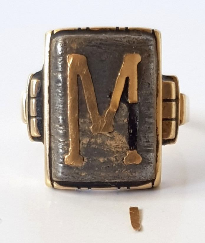 Antique Vintage Solid 14K Gold Hematite? Monogram Signet Ring For Repair 10.9gms