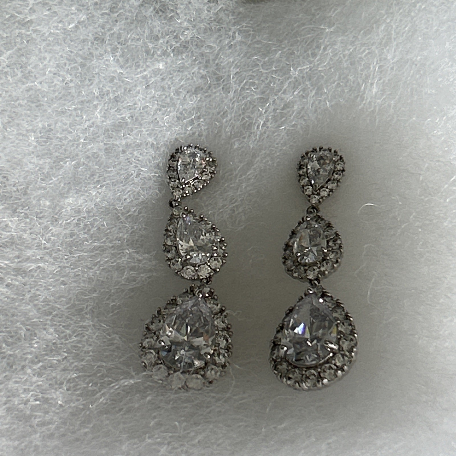 Worn Once Bridal Styles Glam Triple Drop CZ Rhinestone Bridal Earrings