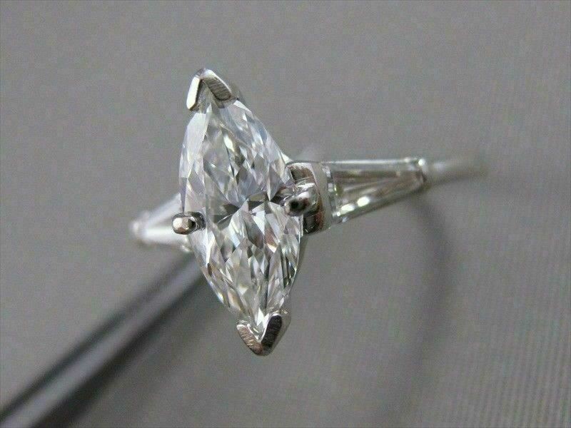 ESTATE 1.51CTW MARQUISE DIAMOND PLATINUM CLASSIC ENGAGEMENT RING EGL USA #18830