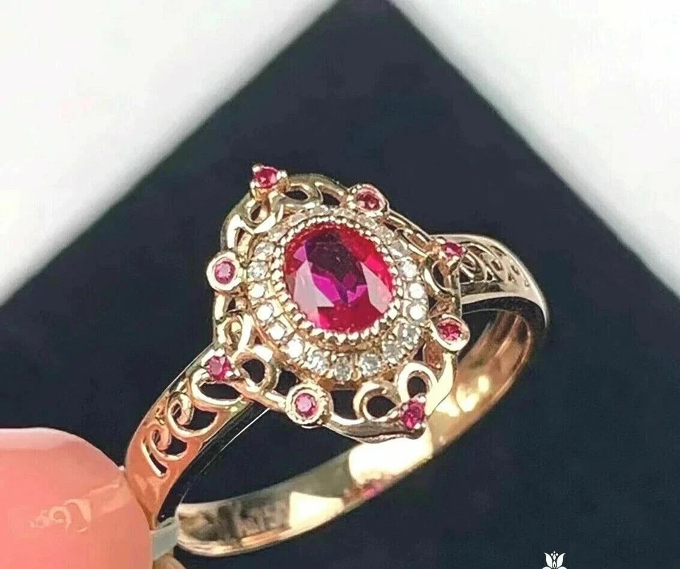 2Ct Art Deco Style Lab Created Ruby &Diamond Anniversary 14K Yellow Gold FN Ring