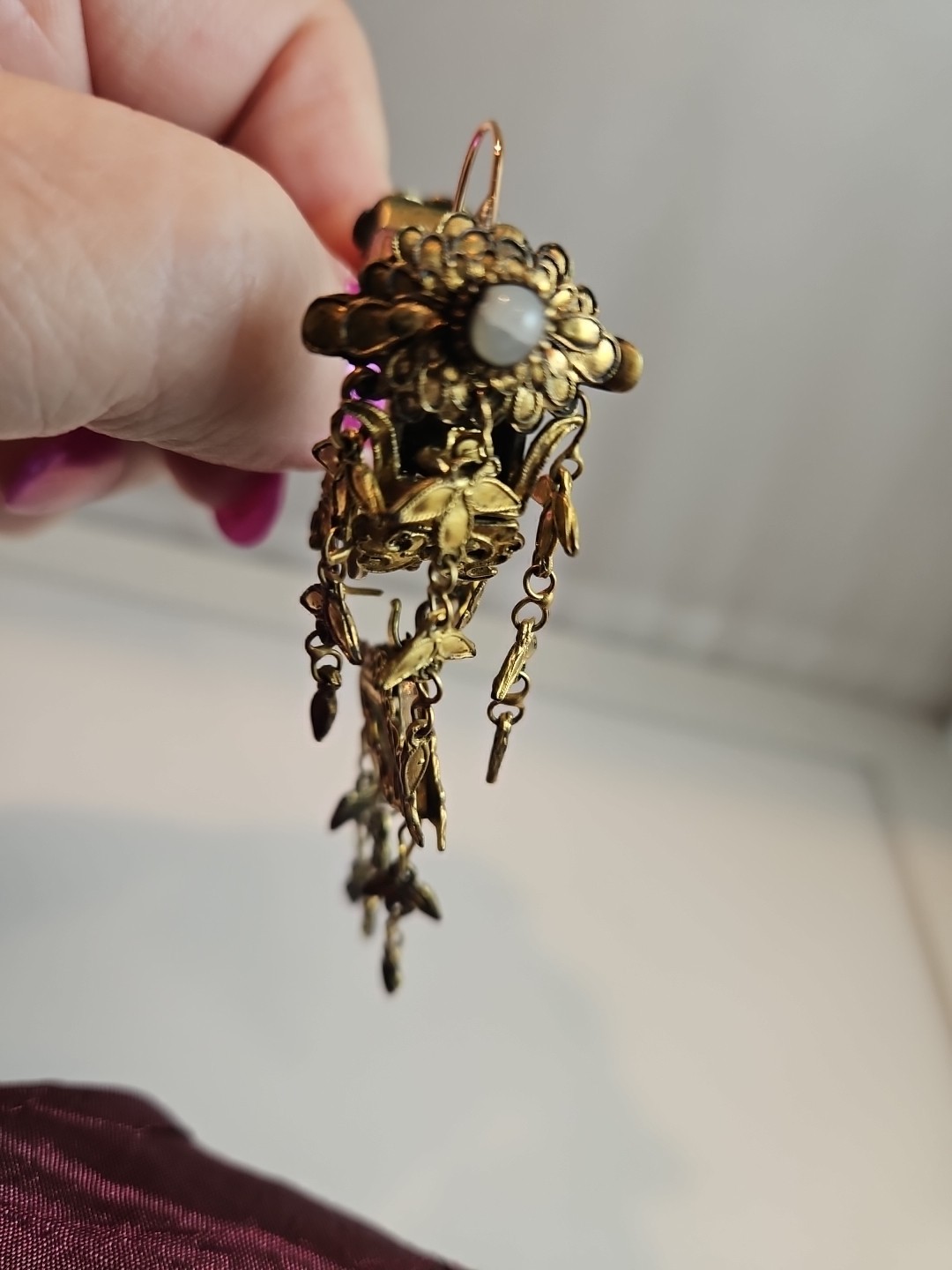 Vintage DESIGNER Signed Baroque Curled Gilt Leaf FRENCH EARRINGS – GORGEOUS Help