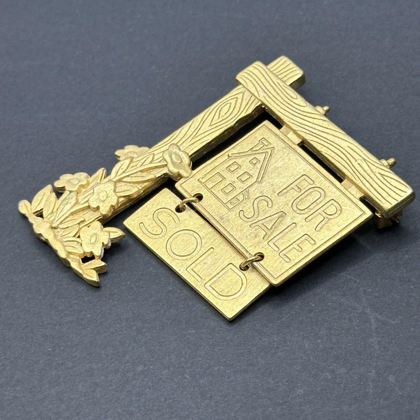 JJ Signed For Sale Sold Sign Brooch Pin Gold Tone J29B