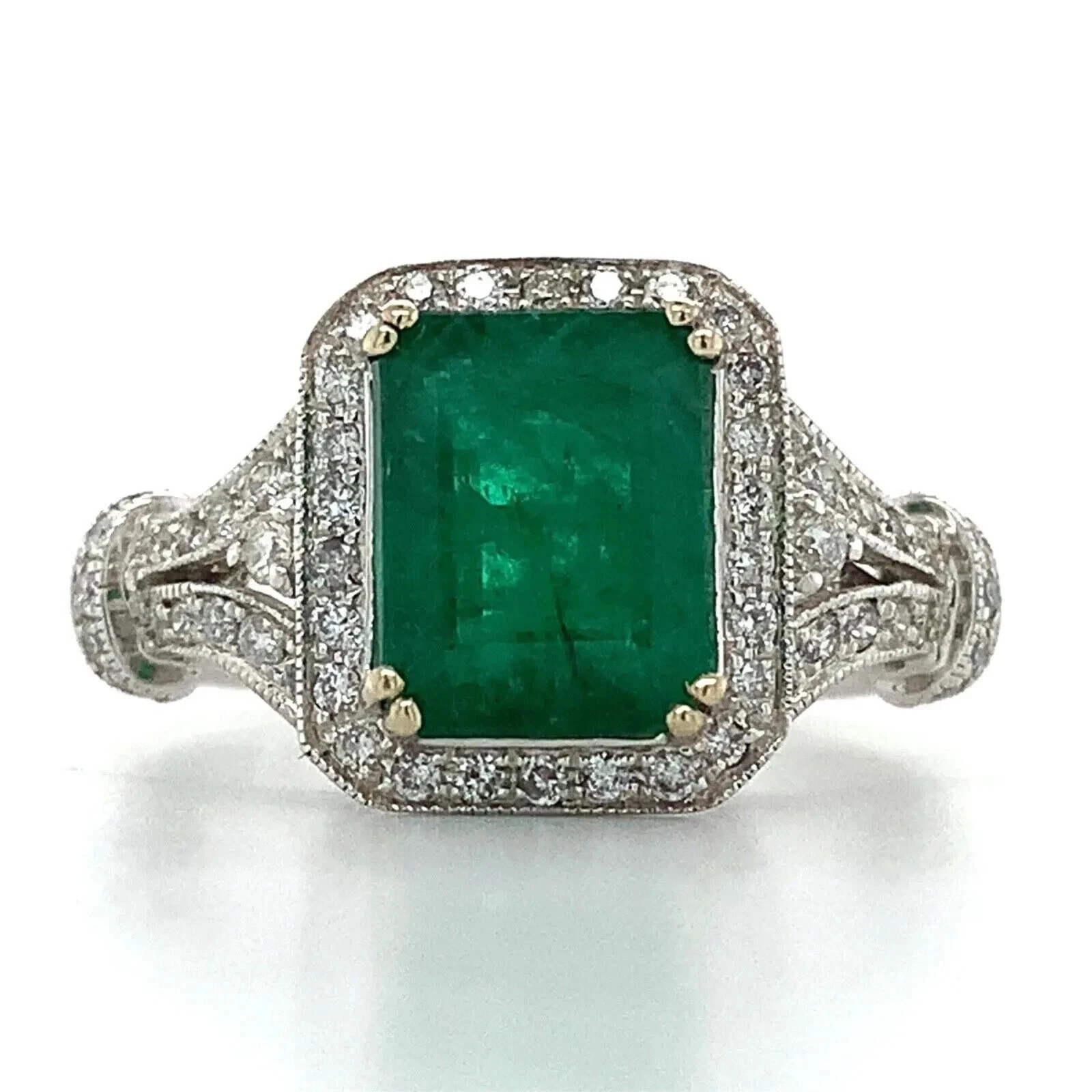 2.20Ct Emerald Cut Lab Created Emerald Halo Engagement Ring White Gold Plated