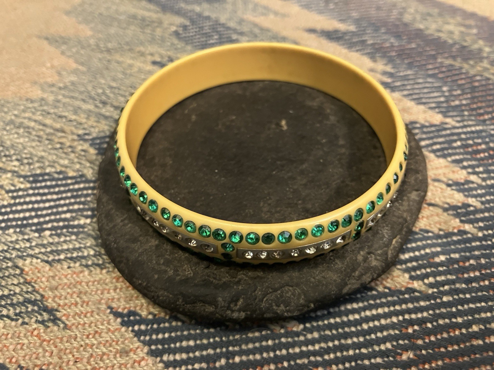 Vintage 1920’s Bakelite Bangle 3 Rows Rhinestones Art Deco Bracelet