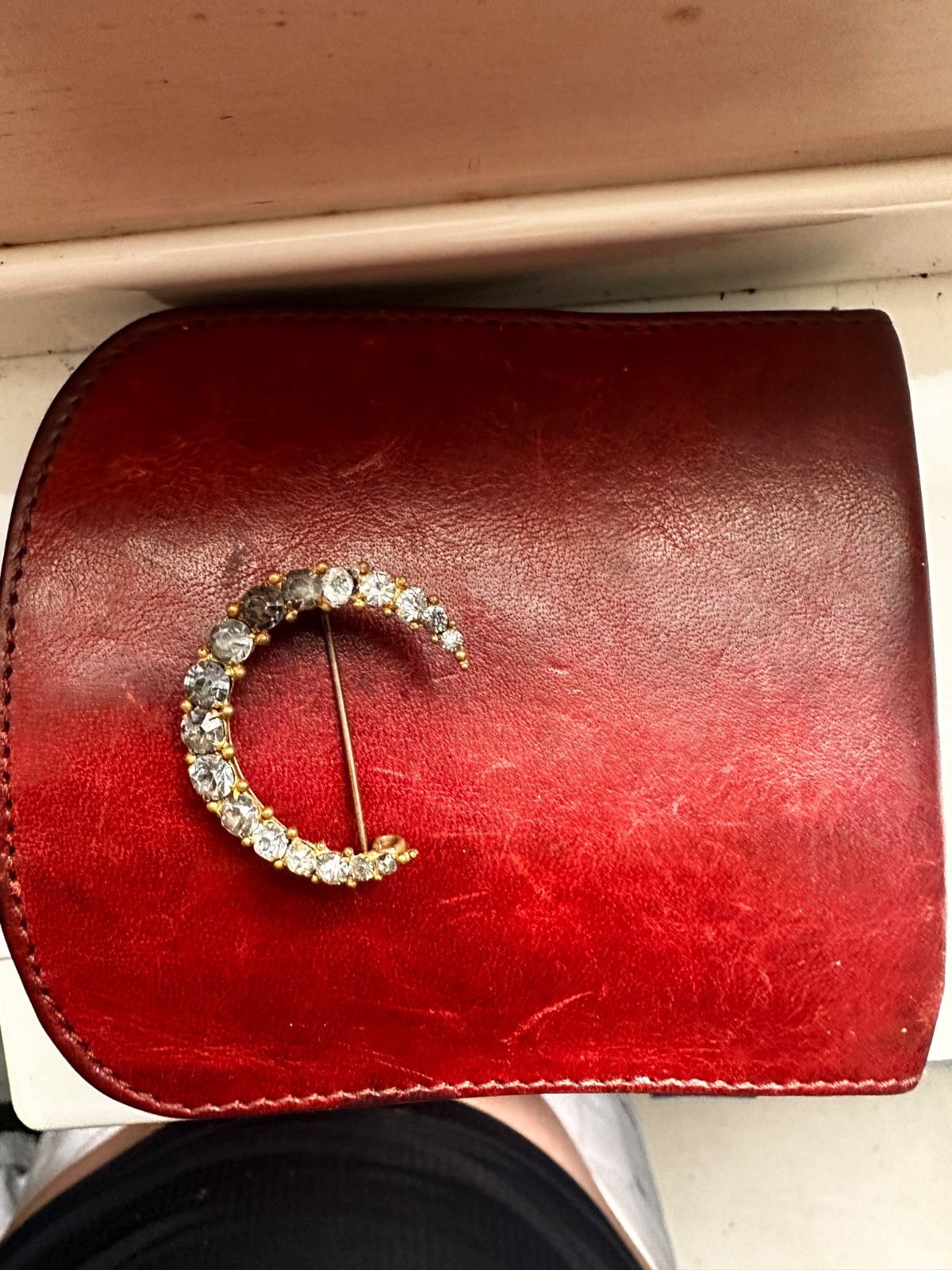 antique victorian crescent moon brooch