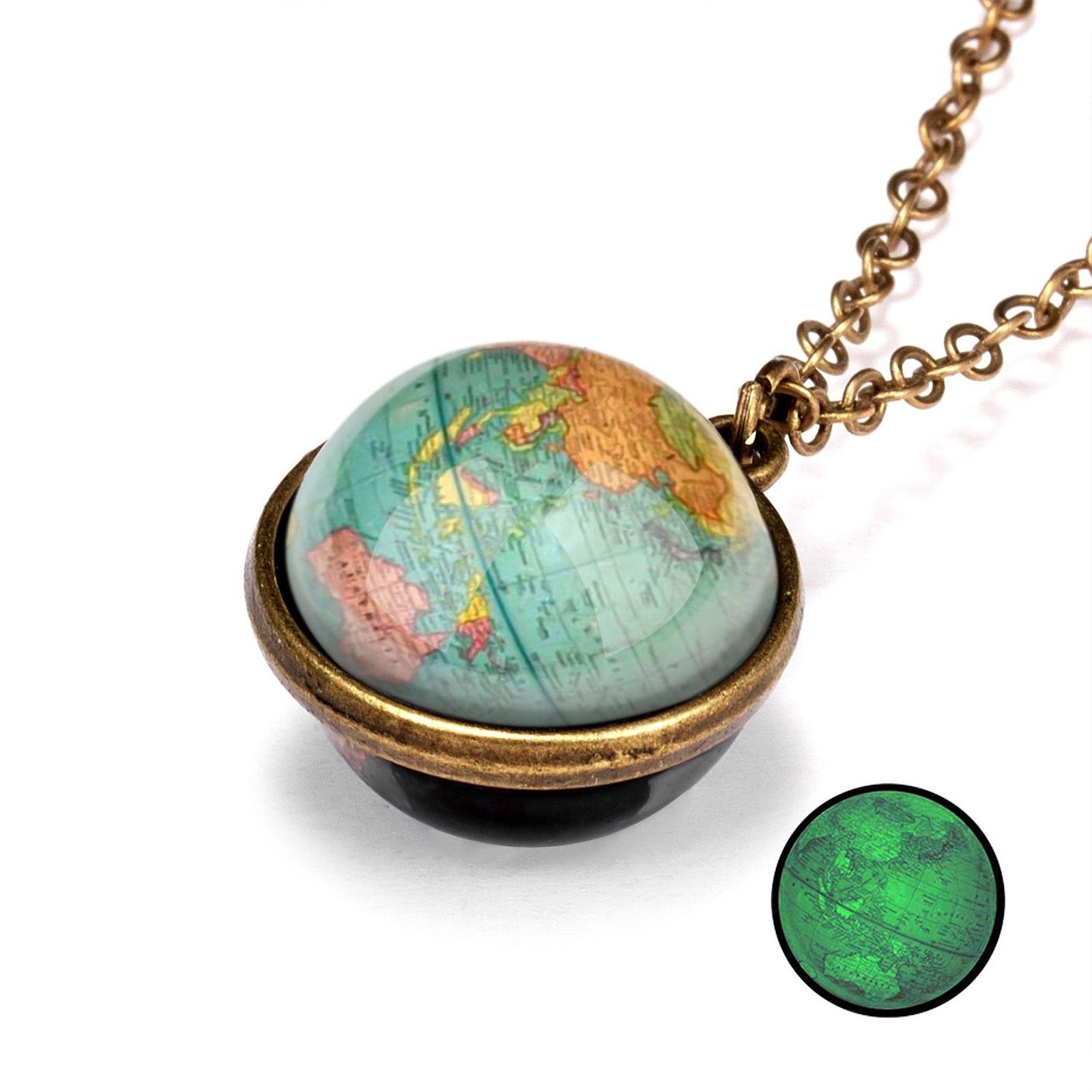 Double-Sided Galaxy Necklace – Glass Dome Pendant with Vintage Chain