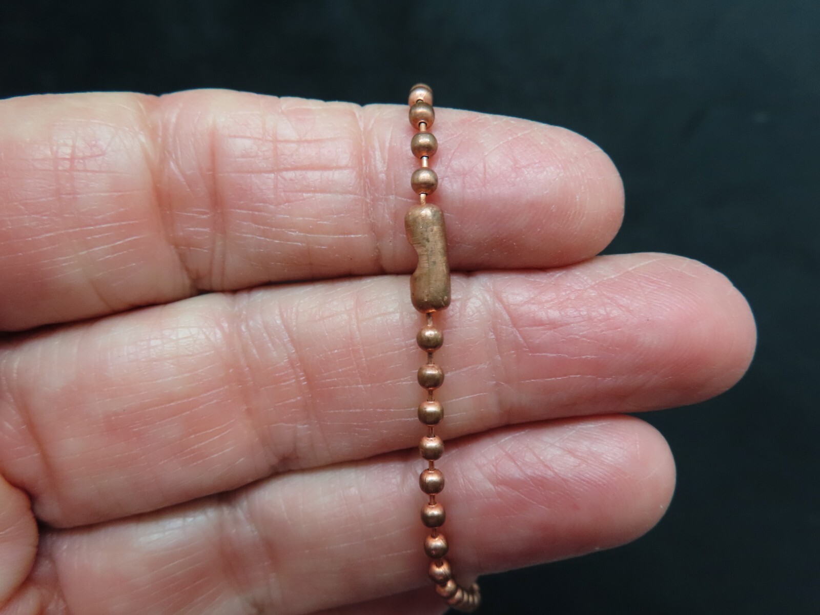 Vintage 1950’s Copper Ball Bead Chain w/TWO Gorgeous Enamel Slides