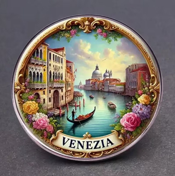 BROOCH BADGE- Retro Venice Canal, Compact Easy to Carry, Ideal for Apparel, Bags