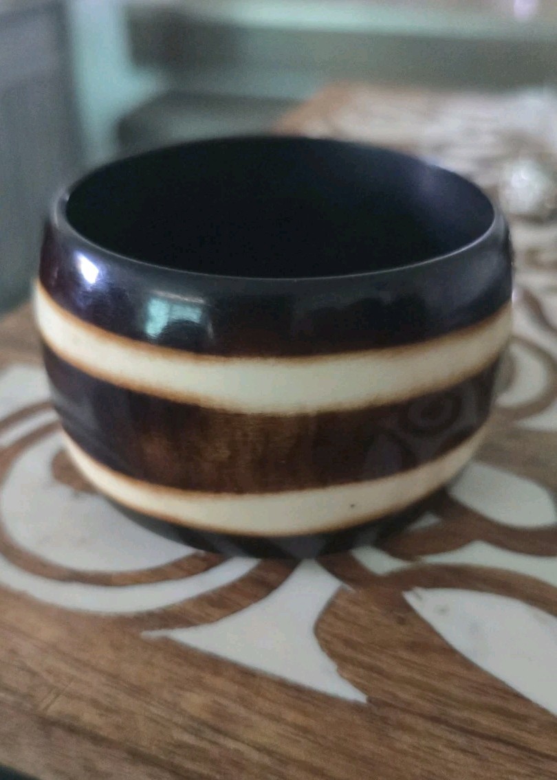 Vintage Chunky Brown Abstract Striped Wide Bangle Bracelet Made in India