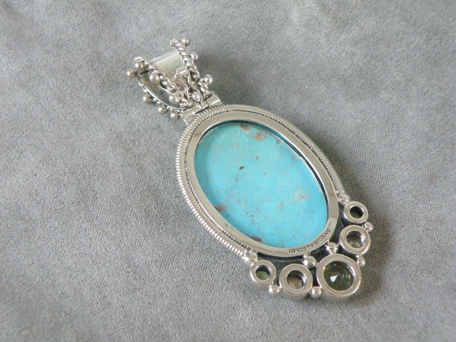 Huge Sterling Silver 925 Turquoise Statement Heavy Enhancer Pendant