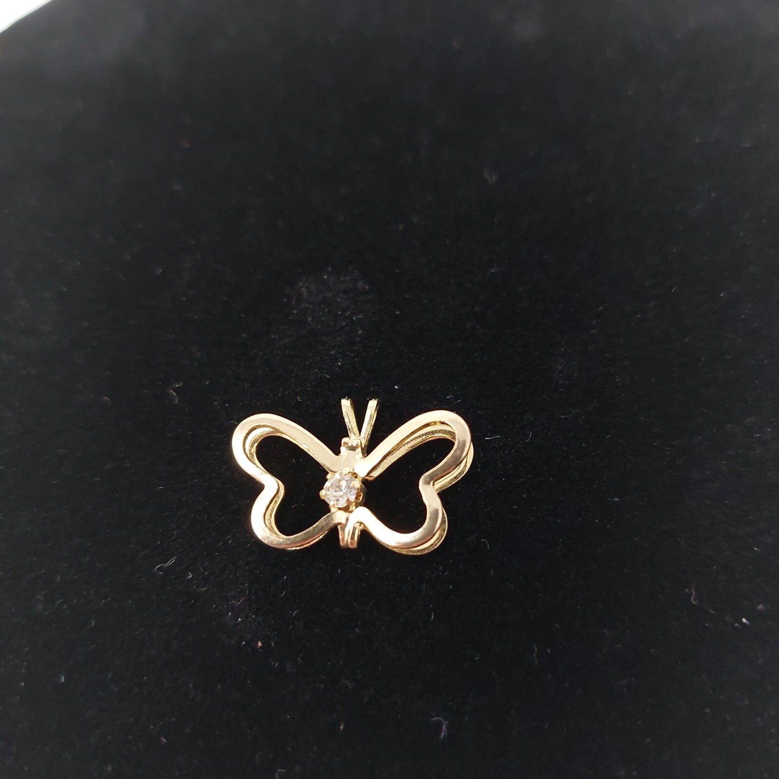 Gold Tone Clear Rhinestone Butterfly Pendant Jewelry Costume