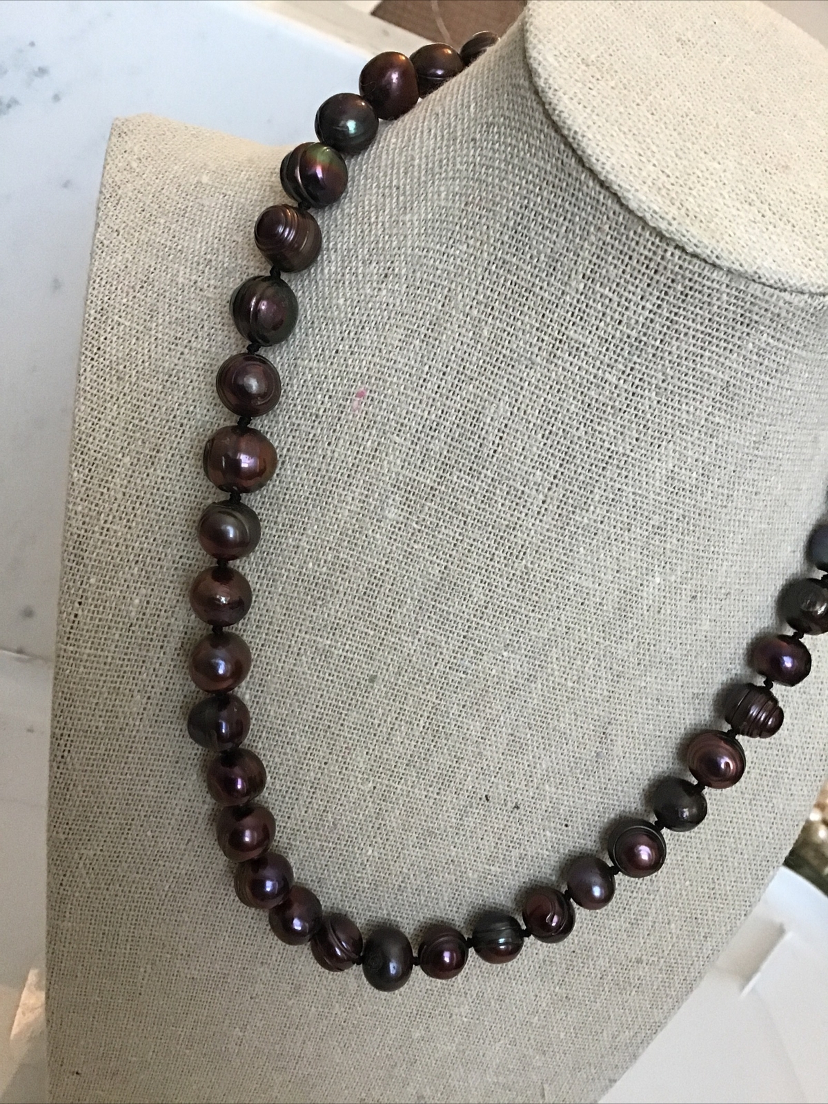 17″ Strand Copper Purplish Cultured Pearls Clasp Necklace 6.4-7.2MM 40 Pearls