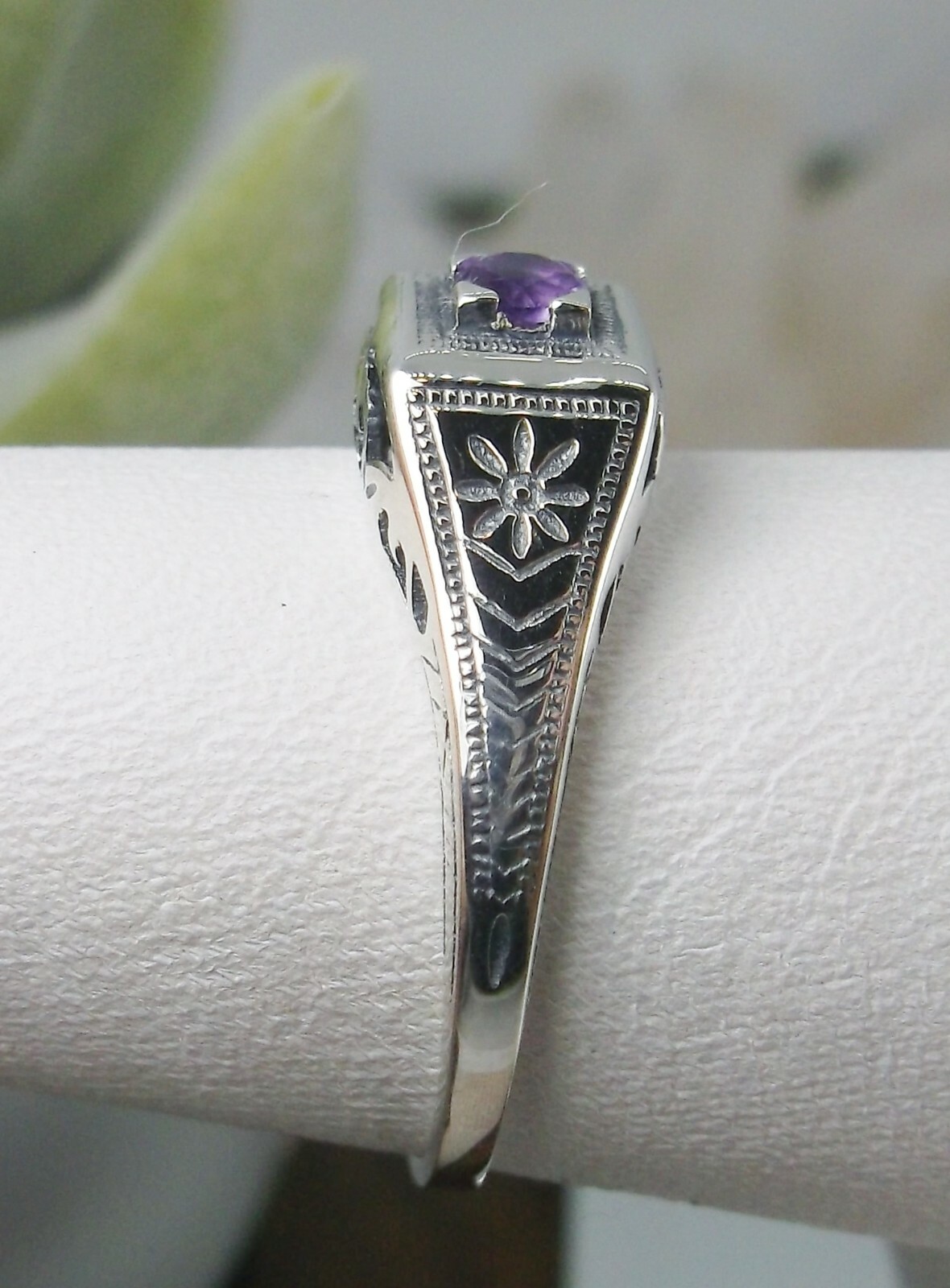 NATURAL Amethyst Ring, Art Deco Wedding Revival Jewelry (Custom-Made) US SELLER