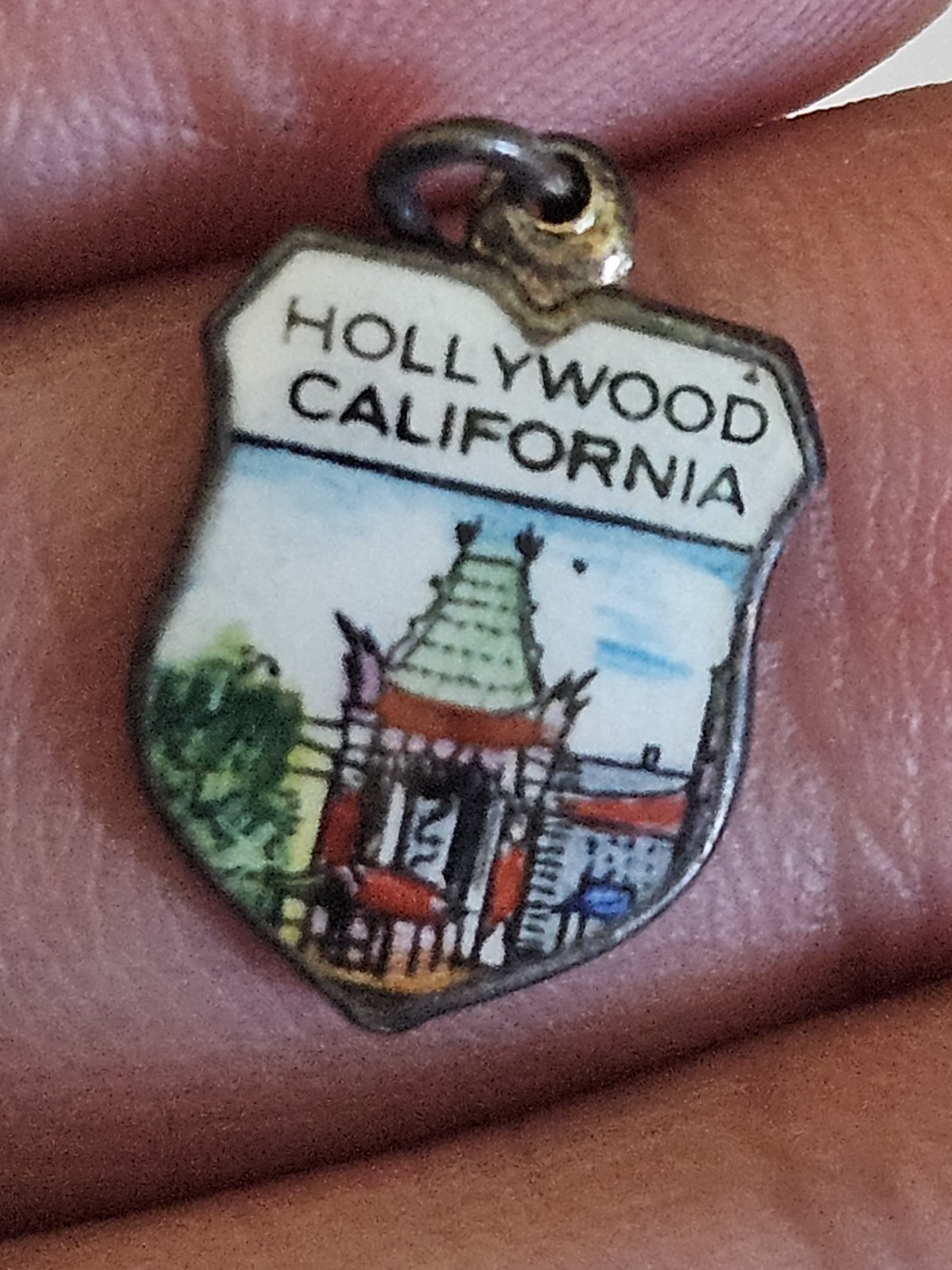 Vintage Silver Tone Hollywood California Shield Travel Charm Made In Germany
