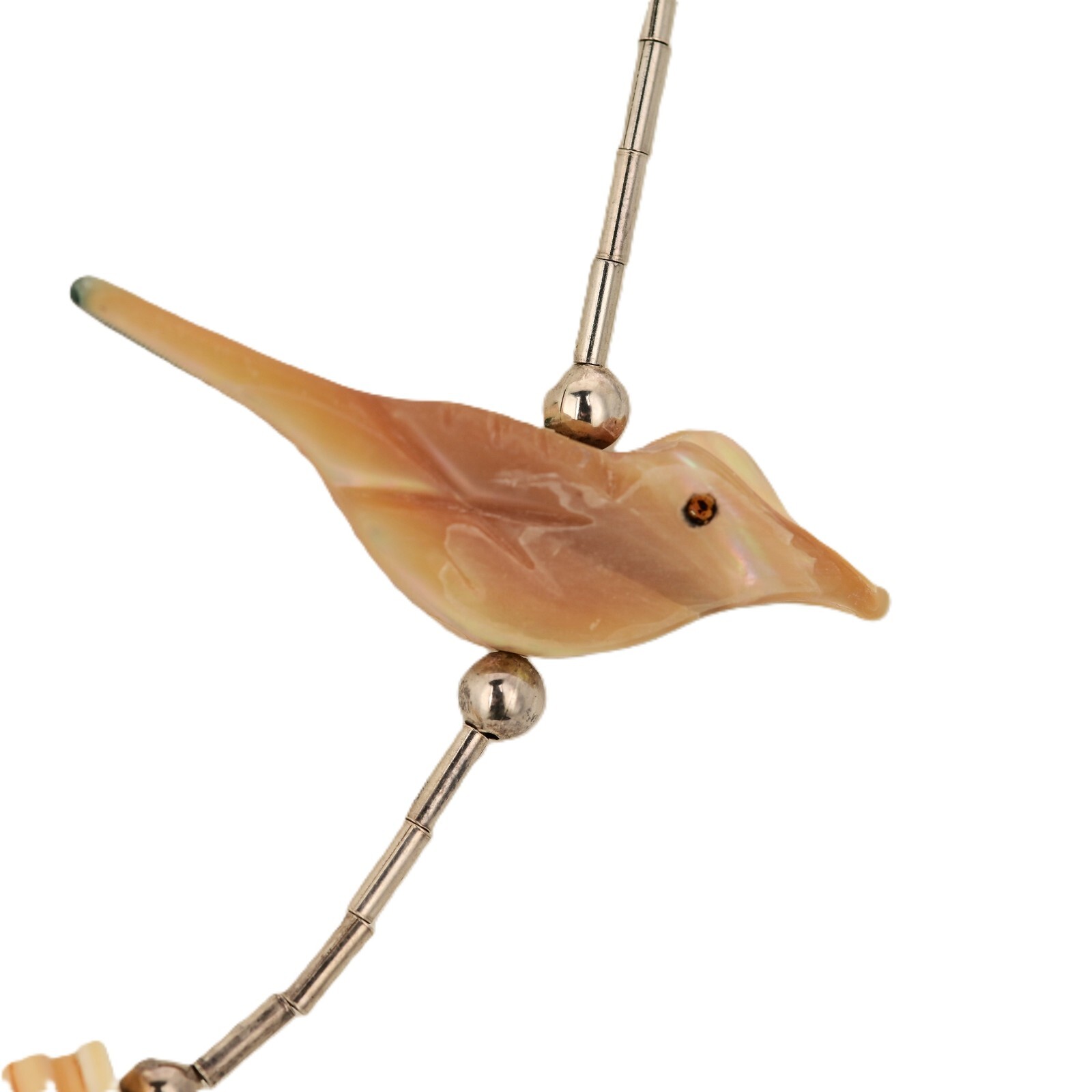 Vintage Original Native American Sterling Silver Mother of Pearl Bird Necklace