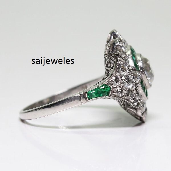 3CT Round Lab-Created Diamond Antique Art Deco Vintage Ring 14K White Gold Over